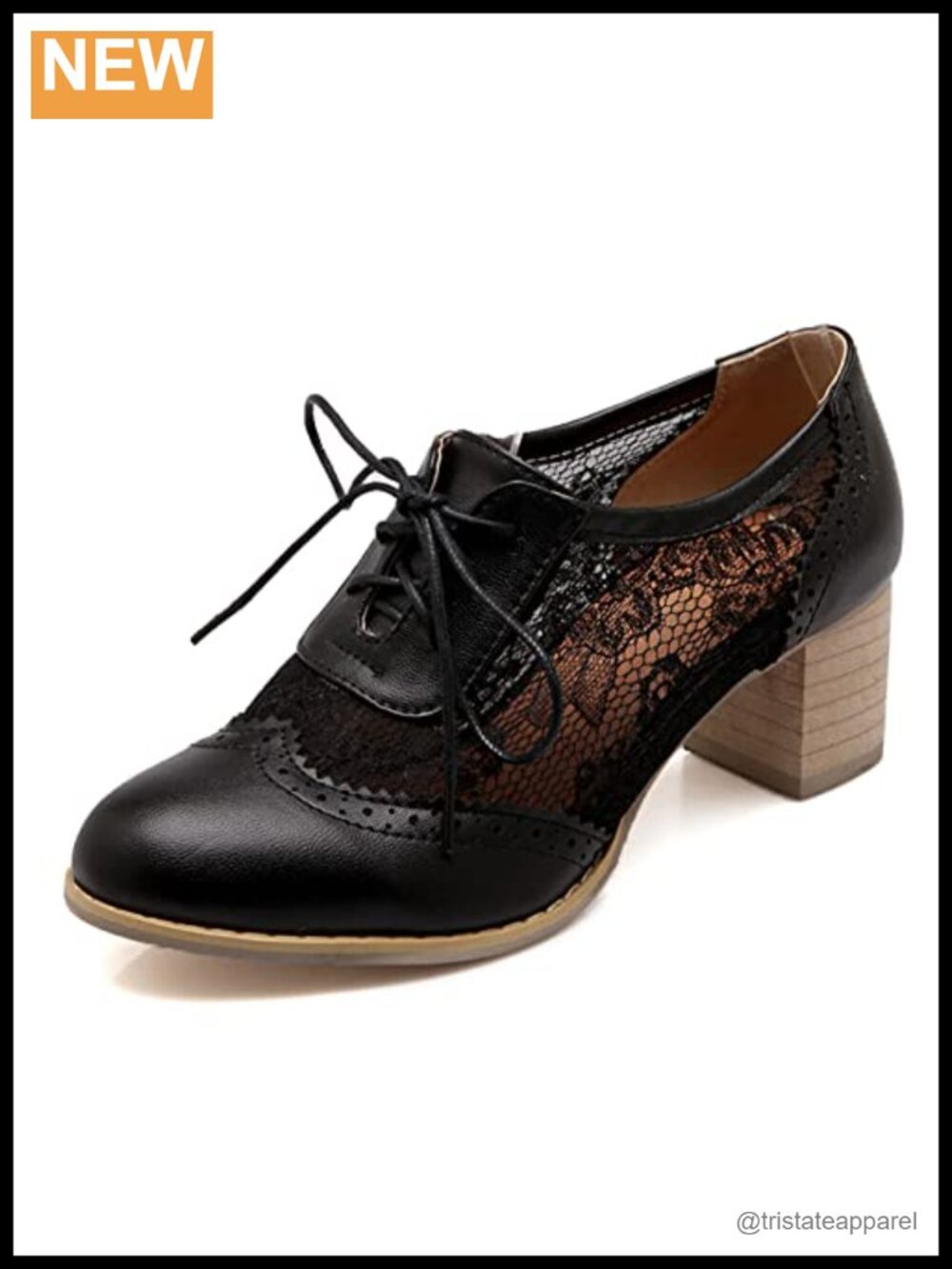Lace Mesh Chunky Heel Wingtip Oxfords Round Toe Lace-Up Pumps Office Dress Shoes